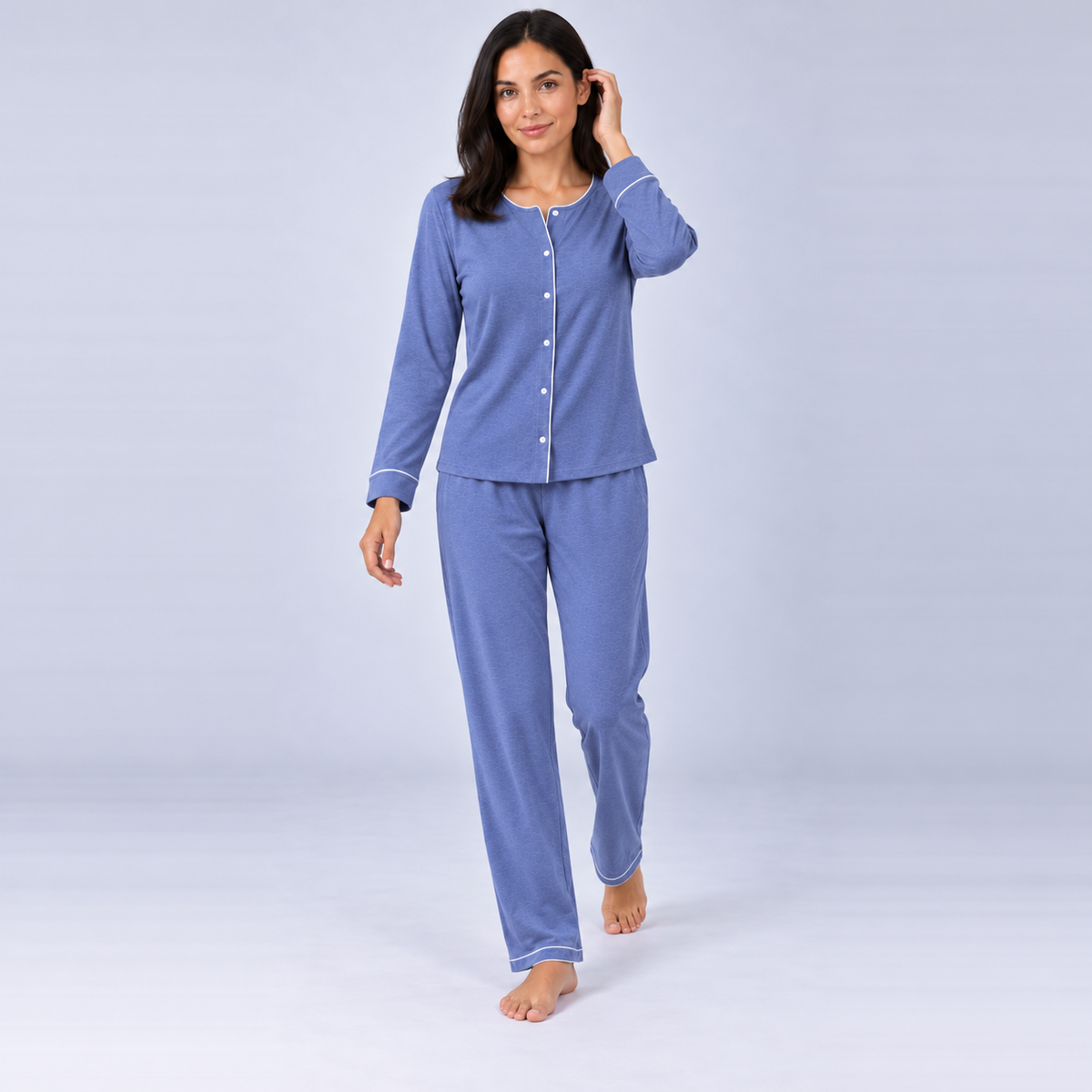 Women's Bamboo Stretch-Knit Long Sleeve Shirt and Pants Pajama Set
