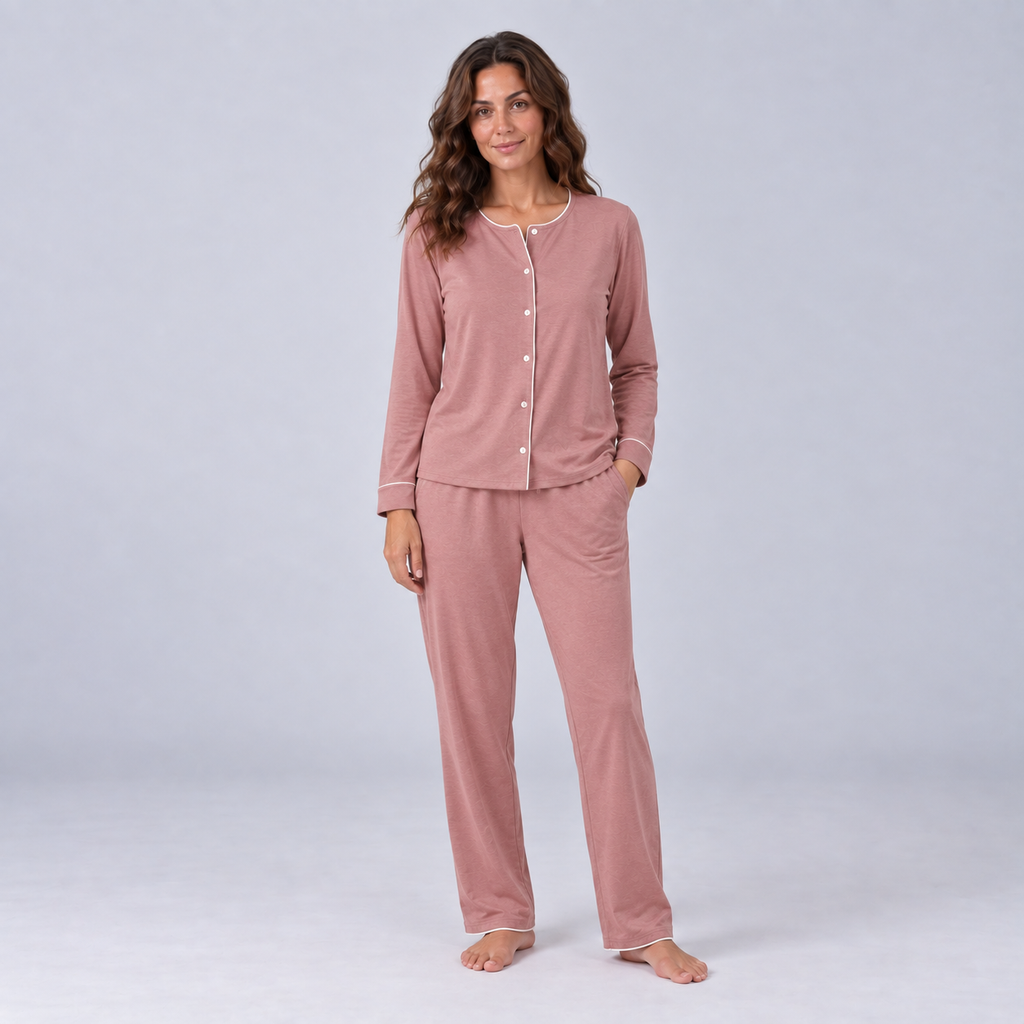 Women's Bamboo Stretch-Knit Long Sleeve Shirt and Pants Pajama Set
