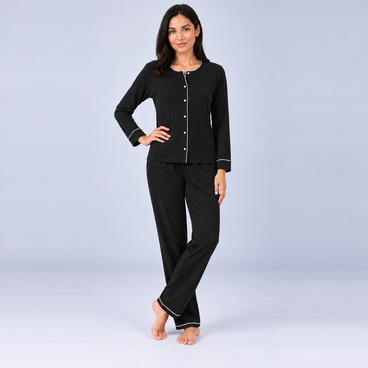 Women's Bamboo Stretch-Knit Long Sleeve Shirt and Pants Pajama Set