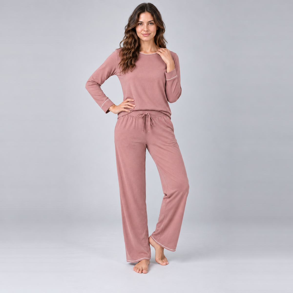 Women's Bamboo Stretch-Knit Sweatshirt and Pants Pajama Set