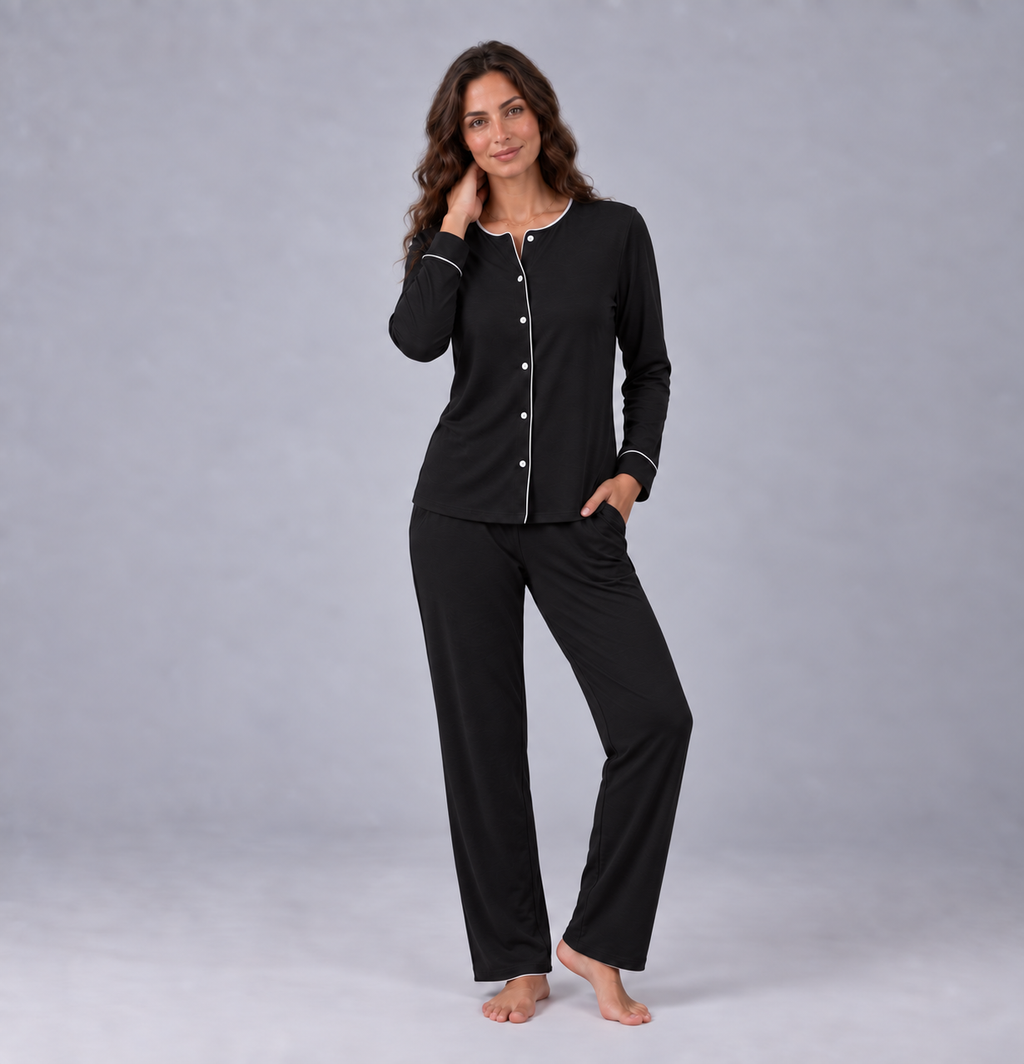Women's Bamboo Stretch-Knit Long Sleeve Shirt and Pants Pajama Set