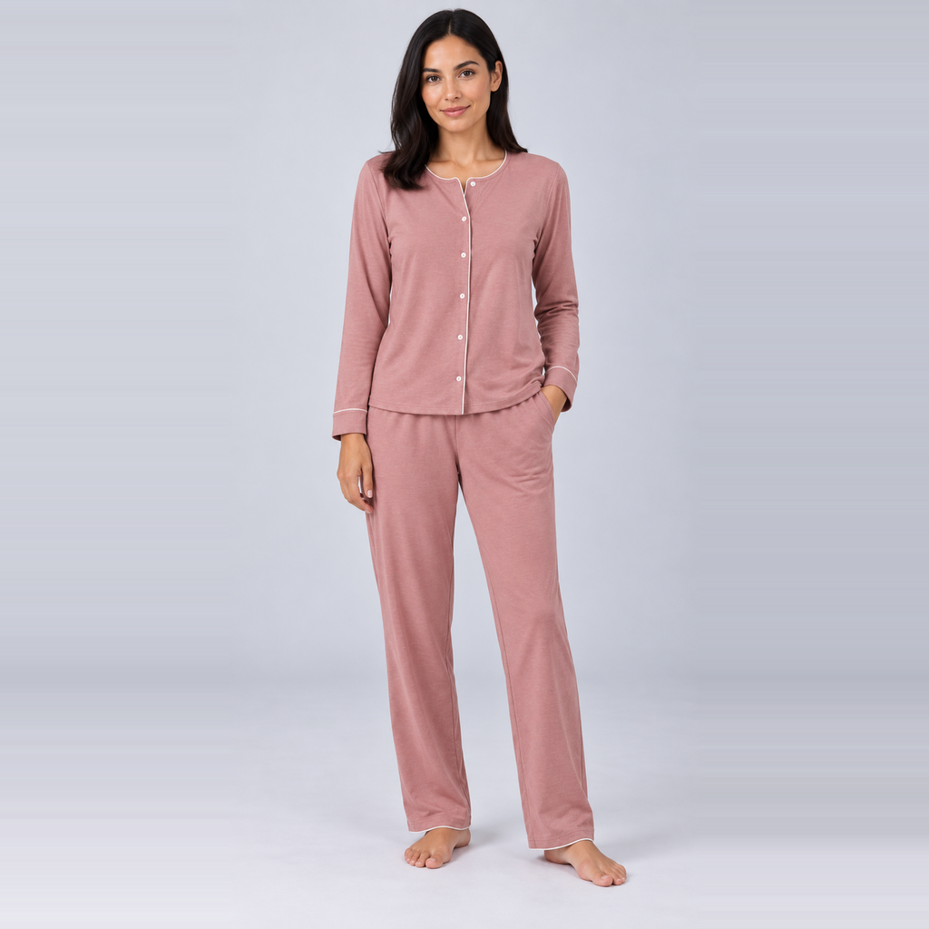 Women's Bamboo Stretch-Knit Long Sleeve Shirt and Pants Pajama Set