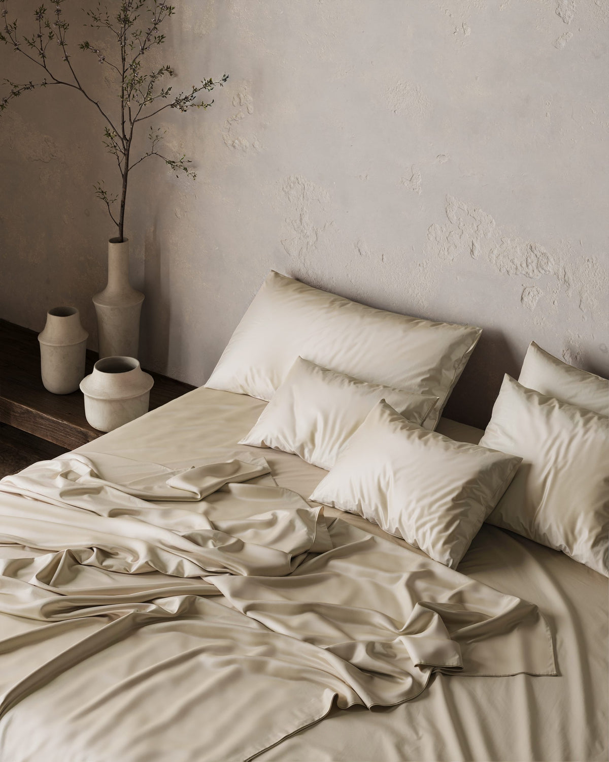 Unmade bed in a calm bedroom after another restless night